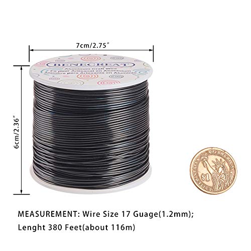 BENECREAT 12 17 18 Gauge Aluminum Wire (17 Gauge,380FT) Anodized Jewelry Craft Making Beading Floral Colored Aluminum Craft Wire - Black - color: Black, size: 17 Gauge