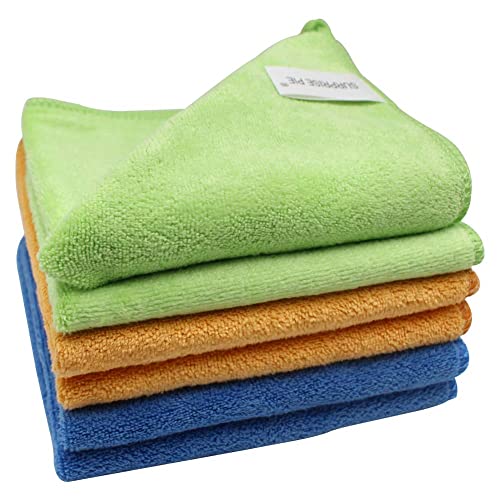 400 GSM Microfiber Cleaning Cloths, Ultra Absorbent, Thick, Lint Free Reusable Cleaning Cloths for Kitchen, Glass, Stainless Steel, Car Detailing & Household Cleaning, 6 Pack, 12" x 12" - color: Multi-colored