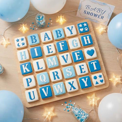 28PCS Alphabet Number Stencils for Baking, Reusable PET Letter Symbols Drawing Templates, DIY Decorating Stencils for Cookie, Wood, Canvas, Wall, Scrapbook, Journal, Gift Card (5.5x5.5Inch)