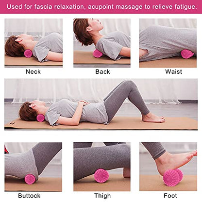SELEWARE Peanut Massage Ball, Double Lacrosse Roller for Muscle Relief - color: Pink