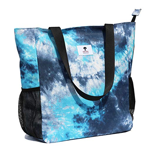 ESVAN Original Floral Water Resistant Large Tote Bag Shoulder Bag for Gym Beach Travel Daily Bags Upgraded - color: [D]