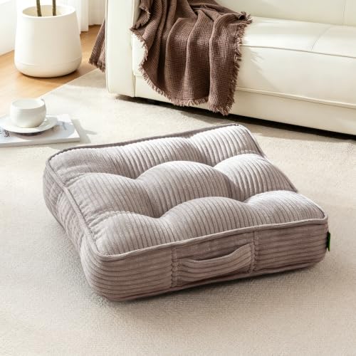Meditation Floor Pillow, Square Large Pillows Seating for Adults, Gray Tufted Corduroy Cushions for Yoga Reading Nook, Classroom and Living Room, Grey, 22x22 Inch - color: Grey