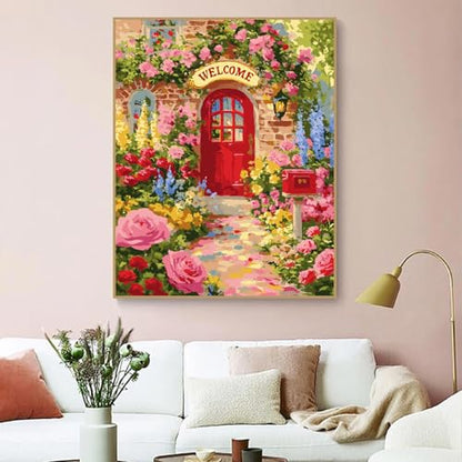ZRIZQ Flowers Paint by Numbers Kit for Adults Beginner,Garden,16x20 | Full set with wooden brushes,rolled canvas,rich paints.Calming activity.Beginner friendly.Just open and paint. - color: 16"X20"Rolled Canvas(Frameless)-Flowers 4