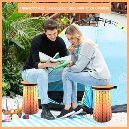 ALEVMOOM Upgraded XXL 19.7" Collapsible Stool with Cushion, Heavy Duty Portable Folding Stool Max Load 1000 lbs, Retractable Telescoping Foldable Seat Chair for Camping Fishing Travel - color: Gradual Fire