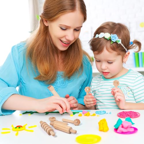 DIYEAH 12PCS Wooden Clay Tools for Kids, Play Dough Modeling Set | Beige Sculpting Kit with Rolling Pins, Texture Rollers, Cutters and Shaping Sticks for Pottery, Crafts and DIY Activities