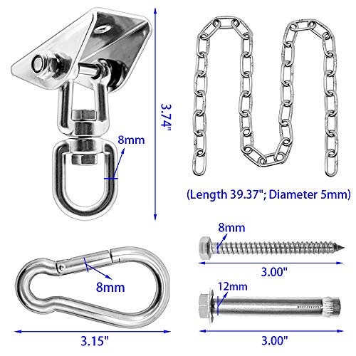 Hammock Hanging Kit with Swing Chain 39inch, 1000lbs Capacity Hanging Hooks Heavy Duty 360° Swivel for Yoga, Chair, Tree, Indoor & Outdoor Gym