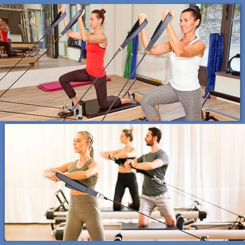 TOBWOLF 2PCS Pilates Straps for Reformer, Double Loop D Ring Foot Hand - color: Dark Grey - Scuba Fabric
