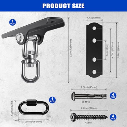 Dolibest Heavy Duty Swing Hanger,Ceiling Mount Swing Hook,One-Piece Design Base, Swing Set Hardware for Punching Bag, Boxing, Hammock Chair, Yoga Swing, Porch Swing (360° +180° Rotation) - color: D: 360°+180° Swing Hanger With Carabiner