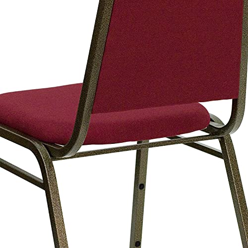 EMMA + OLIVER Burgundy Fabric Trapezoidal Back Stacking Banquet Chair - color: Burgundy Fabric/Gold Vein Frame