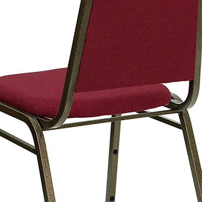 EMMA + OLIVER Burgundy Fabric Trapezoidal Back Stacking Banquet Chair - color: Burgundy Fabric/Gold Vein Frame