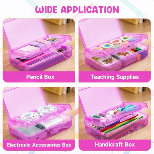 GAMENOTE Plastic Pencil Box with Personalized Sticker,Kid Hard Pencil Case with Snap-tight Lid,Small Art Craft Storage Containers,School Supplies Box for Boys,Girls (Double-Layer Purple) - color: Double-Layer Purple