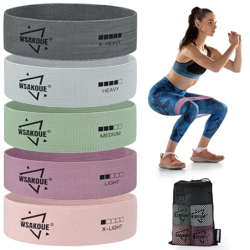 WSAKOUE Fabric Resistance Bands for Working Out – 5 Booty Bands for Women & Men, Exercise Workout Bands for Legs, HIPS & Glutes – Ideal for Home Fitness, Yoga, Pilates & Rehab - color: Grey