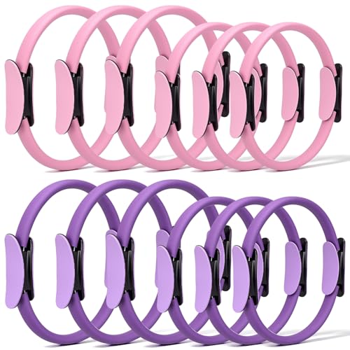 12 Pcs Pilates Rings 14 Inch and 12 Inch Exercise Ring Magic Circle Yoga Ring Lightweight Flexible Workout for Fitness Training Physical Therapy Full-Body Toning and Shaping - color: Pink,Purple
