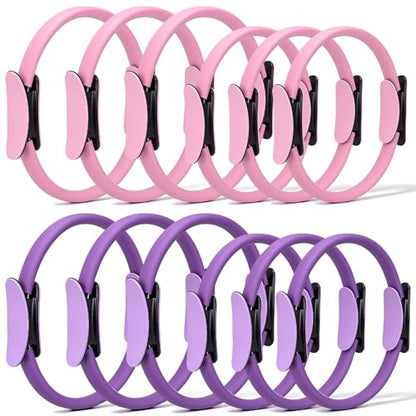 12 Pcs Pilates Rings 14 Inch and 12 Inch Exercise Ring Magic Circle Yoga Ring Lightweight Flexible Workout for Fitness Training Physical Therapy Full-Body Toning and Shaping - color: Pink,Purple