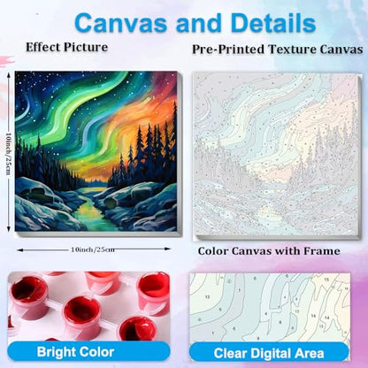 Artunion Framed Paint by Numbers Kit for Adults Beginners & Kids Ages 8-12,Aurora Paint by Number with Frame,Northern Lights Paint by Numbers Kit on Canvas 10 * 10 Inch Without Easel - color: ZXT-335-F