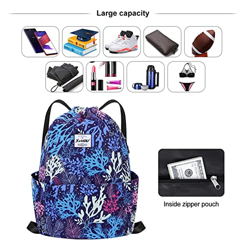 XEYOU Drawstring Backpack Bag Sport Gym Sackpack Beach Cinch Bag | Lightweight Swimming Bag, Water-Resistant Fabric, Travel Daypack for Women and Men - color: Tree Pattern