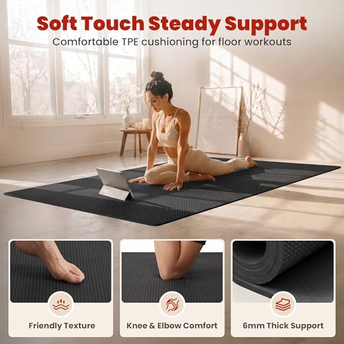 THAILE Large Exercise Mat, 6' x 4' x 6mm, Non-Slip Workout Mat for Home Gym | Versatile 6' x 4' Workout Space: 6mm HPE cushioning and textured grip support cardio, Pilates, stretching and yoga.
