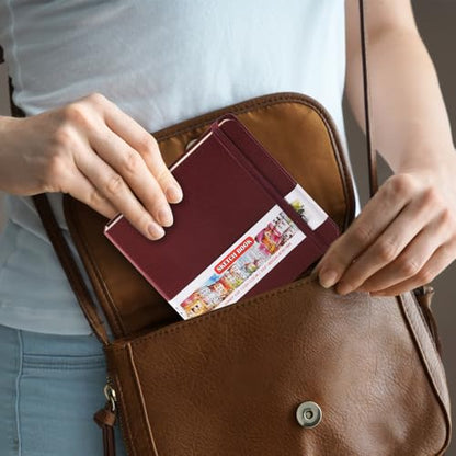 5x5 Pocket Sketch Book,80gsm Hardcover Art Sketchbook for Drawing Journal | PU Cover,Blank Paper,96Sheets/192Pages,Lay-Flat,Portable Travel Creation Paint Diary Memo Planner,Dry Media.Dark Red - color: PU Cover-5x5in-Dark Red