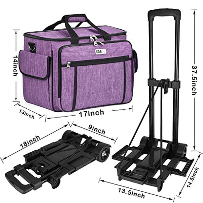 CAB55 Rolling Sewing Machine Case, Detachable Rolling Sewing Machine Carrying Case on Wheels, Trolley Tote Bag with Removable Bottom Wooden Board for Most Standard Sewing Machine and Accessories - color: Purple