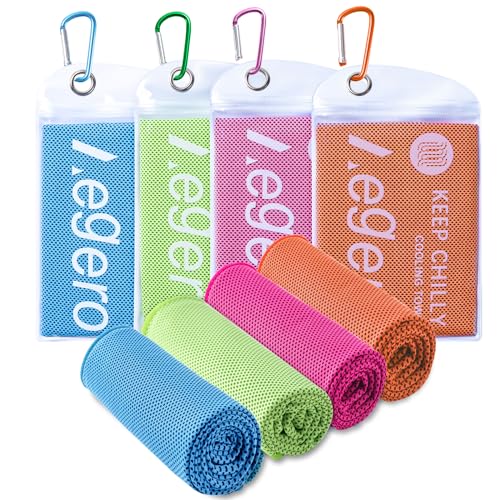 4Pack Cooling Towel 40"x12" Cooling Neck Wraps,Soft Breathable ChillyTowel - color: Light Blue/Orange/Green/Deep Pink