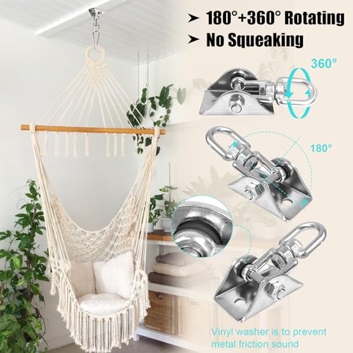 2 Packs Swing Hanger 304 Stainless Steel 1763lbs Capacity Heavy Duty Swing Hardware Set Ceiling Mount Swivel Swing Hook for Hammock Chair, Swing Hanger, Punching Bag,Yoga Outdoor and Indoor