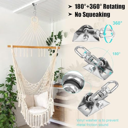 2 Packs Swing Hanger 304 Stainless Steel 1763lbs Capacity Heavy Duty Swing Hardware Set Ceiling Mount Swivel Swing Hook for Hammock Chair, Swing Hanger, Punching Bag,Yoga Outdoor and Indoor
