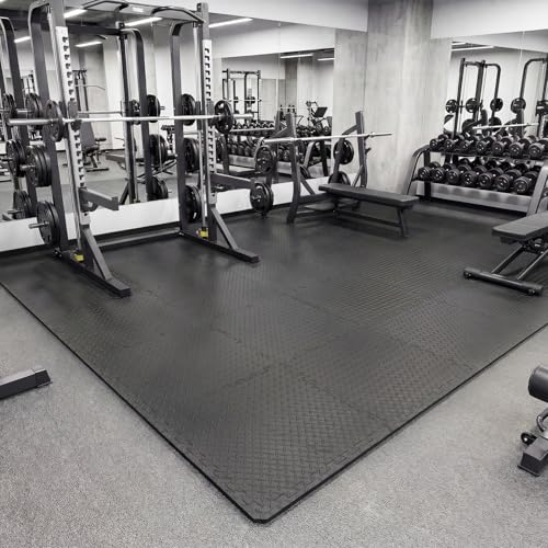 Tangkula Puzzle Exercise Mats, 0.5” Thick EVA Interlocking Foam Floor Tiles for Protective, Non-Slip Workout Mats for Home Gym Equipment, Foam Play Mats, 25 in x 25 in, 208 Sq Ft - 48 Tiles (Black) - color: Black, size: 208 Sq.Ft.