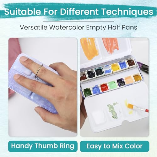 Metal Watercolor Palette - Empty with 14 Half Pans - Travel Palette for Gouache, Watercolor, Acrylic Painting - Purple - style: Galaxy
