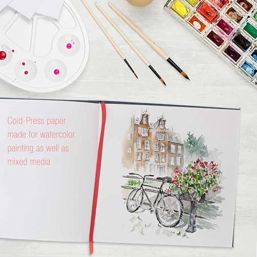 U.S. Art Supply 8.5" x 8.5" Watercolor Book (2 Pack, 76 Sheets Each) - 110lb (230 GSM) Linen-Bound Hardcover Artist Paper Pads - Acid-Free Cold-Pressed Watercolor Paper Pad Mixed Media - size: 8.5-x-8.5-inch