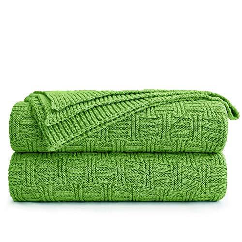 Longhui bedding Large 100% Cotton Green Cable Knit Throw Blanket for Couch Sofa Bed with Bonus Laundering Bag – 60 x 80 Thick, 3.4 LB, Machine Washable, Comfortable Home Décor - color: Green, Stripe Pattern, size: 60"x80"