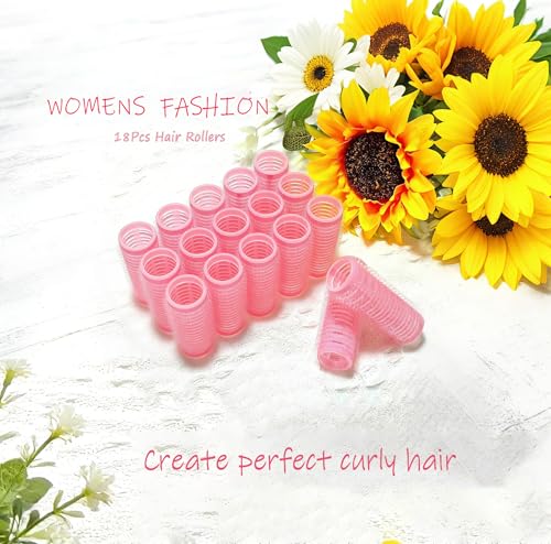 ZMD 18Pcs Self Grip Small Hair Rollers Curlers, Plastic Rollers Heatless Curlers Salon Dressing Curler DIY Curly Hair Hairstyle Roller for Women Girls Short Thin Fine Hair (0.8 x 2.4 Inch) - color: pink