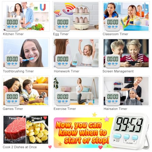 Antonki 2 Pack Digital Timer for Kids Classroom Kitchen Timers for Cooking | w/ Battery, Easy to View, Alarm, Mute Mode, Count Down/Up, Magnetic, Kickstand, Hanging, Classroom Timer for Teacher Supplies - color: 2 * Classic White ( 97%+choice )