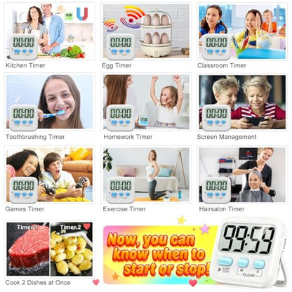 Antonki 2 Pack Digital Timer for Kids Classroom Kitchen Timers for Cooking | w/ Battery, Easy to View, Alarm, Mute Mode, Count Down/Up, Magnetic, Kickstand, Hanging, Classroom Timer for Teacher Supplies - color: 2 * Classic White ( 97%+choice )