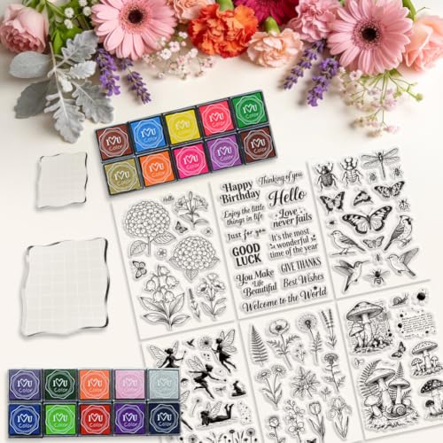6Pcs Flower Clear Stamps for Card Making, Mushroom Silicone Stamps for Crafting & DIY Scrapbooking, Butterfly Journaling Decor,Flower Fairies,Birthday Words with Blessings - style: 29Pcs Flower Fairy Clear Stamps