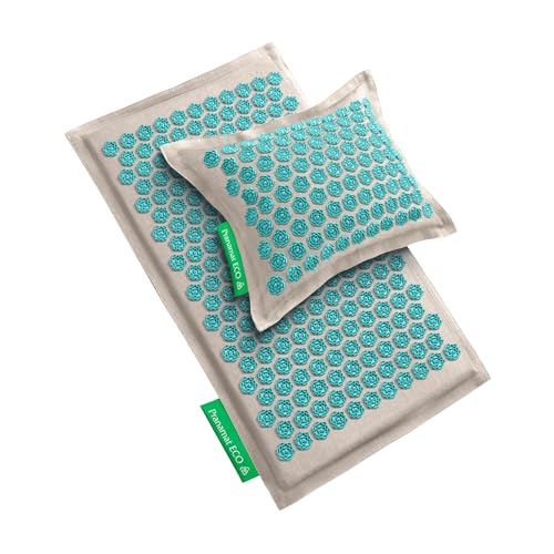 Pranamat Acupressure Large Mat and Pillow Set, Premium Acupressure Therapy for Pain Relief and Relaxation, Handcrafted in Europe with Sustainable and Natural Materials (Lagoon) - color: Lagoon