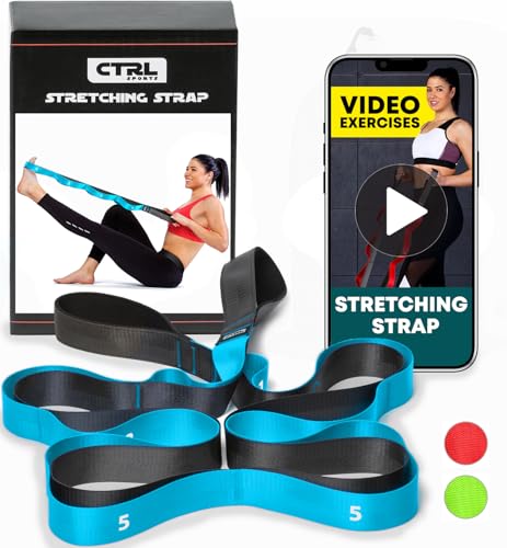 Stretching Strap with Loops - Non Elastic Yoga Strap for Physical Therapy - style: 12 Loops - Blue