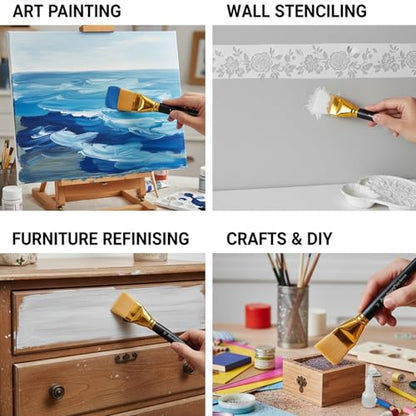 1 1/2 Inch Flat Paint Brushes 6Pcs - Large Acrylic, Oil & Watercolor Paint Brushes with Wooden Handle - Professional Artist Brush Set for Base Coating, Canvas, Crafts(6Pieces) - size: 6Pieces