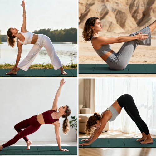 Foldable TPE Yoga Mat Thick 10mm,75" x40"Extra Large Exercise Mats | Stretch Mat Non-slip Fitness Folding Mat Easy to Carry,Wide Gym Mats for Women Men Suitable for Home Workout Travel Pilates - color: green