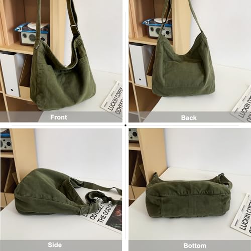 Canvas Tote Bag Casual Hobo Crossbody Shoulder Bag for Women and Men Large Purse Messenger Bag Travel Work - color: 1-army Green