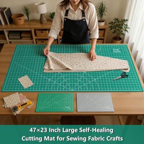 23"x47" Large Self Healing Non-Slip Cutting Mat, Double Sided 5-Ply Black Green Mat for Quilting, Sewing, Fabric, Crafts and Scrapbooking