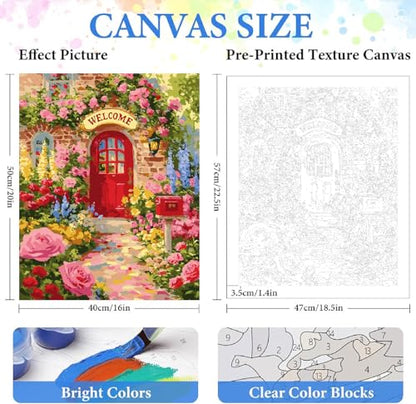 ZRIZQ Flowers Paint by Numbers Kit for Adults Beginner,Garden,16x20 | Full set with wooden brushes,rolled canvas,rich paints.Calming activity.Beginner friendly.Just open and paint. - color: 16"X20"Rolled Canvas(Frameless)-Flowers 4