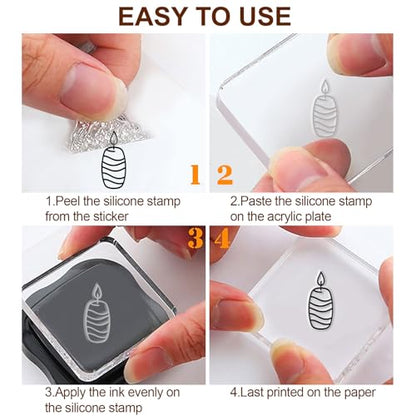 6 Pcs Clear Stamps for Birthday Card Making Supplies 20 Ink Pad | 3 Acrylic Stamp Block, Silicone Stamp with Birthday Word Candle Banner Cake Stamps for Crafting DIY Scrapbooking Journal - style: 29Pcs Celebrate Clear Stamps