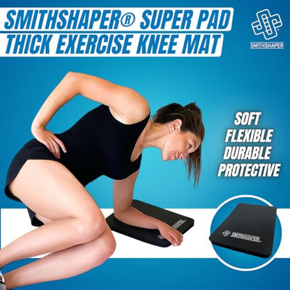 SmithShaper® SUPER PAD Thick Exercise Knee Mat (14" x 11" x 1") Cushions Knees, Forearms, Elbows, and Lower Back During Workouts | Ab Rolls, Knee Pushups, Sit-Ups, etc. | Yoga, Pilates, HIIT | Durable, Soft Nitrile Rubber Resists Oils and Odors