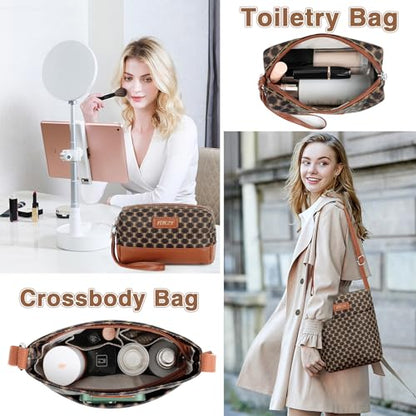 ITIEZY Weekender Bag for Women 21.5" Travel Duffel Large Carry On Bag 3PCS | Nylon Duffel Bag with Waterproof Shoe Compartment, Crossbody Bag and Toiletry Bag, Travel Weekend Hospital Overnight Gym Bag - color: 9-dark Brown