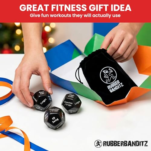 Rubberbanditz - Fitness Dice for Exercise & Workouts | Three Engaging 12-Sided Full Body Workout Dice | Ideal for Crossfit, Home Workouts, and Gyms | Fun Workout Equipment