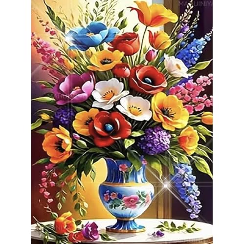 COHAYISY Flowers Diamond Art Kits for Adults, Flower Diamond Painting Kits for Beginners, Colorful Flower vase DIY 5D Gem Art, Diamond Art for Adults for Gift Home Decor 12x16inch - color: 25-36 Flower and vase