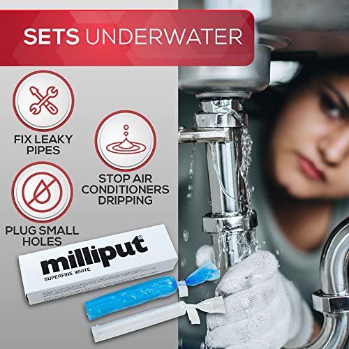 Milliput Superfine White Epoxy Putty 10 Pc Kit - Ceramic & Porcelain Repair | Fixes sinks, tubs, tiles and stone. Includes 6 double ended sculpting tools, sanding sponge, 2 pairs gloves and tips card