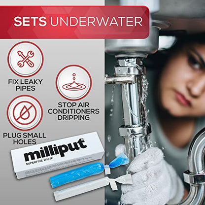 Milliput Superfine White Epoxy Putty 10 Pc Kit - Ceramic & Porcelain Repair | Fixes sinks, tubs, tiles and stone. Includes 6 double ended sculpting tools, sanding sponge, 2 pairs gloves and tips card