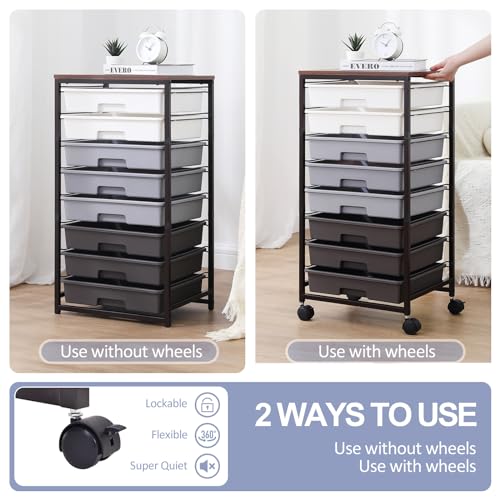 SYKIARIOL Rolling Cart with Drawers,8 Drawers Utility Cart,Grey Gradient - color: Grey