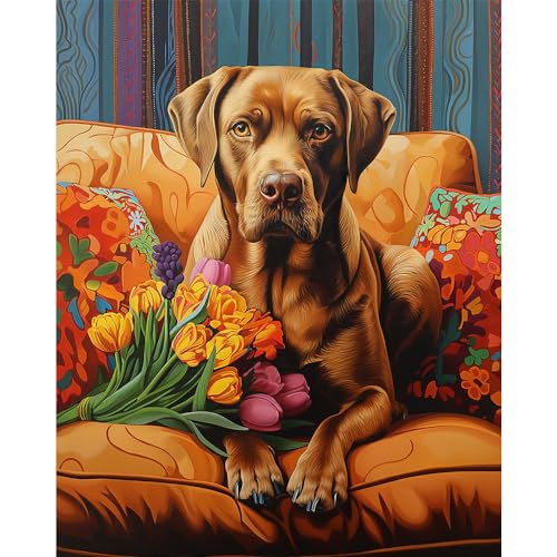 Natuyalo Paint by Numbers for Adults - DIY Adult Paint by Number Kits Painting on Canvas Dog on Sofa Painting by Numbers for Beginners, Animal Art Craft Kits for Adults (16x20 Inch) - color: ART-02